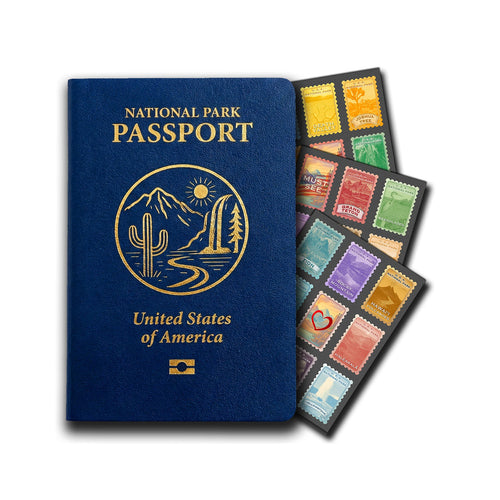National Park Passport book with stamps on a white background